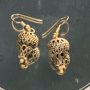 Boho Vintage antique gold‎ filigree drop wire earrings